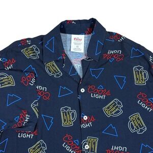 Coors Light Men's Small Navy Short Sleeve Button Down Shirt All Over Print NEW